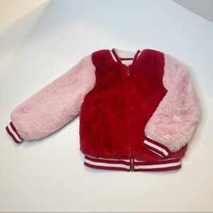 Cat & Jack Fluffy Red & Pink Zip Up Jacket 2T
